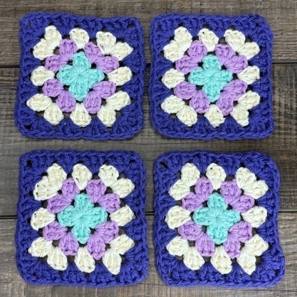 Granny Square Cup Mug‎ Coasters Set of 4 Handcrafted Crochet Cotton